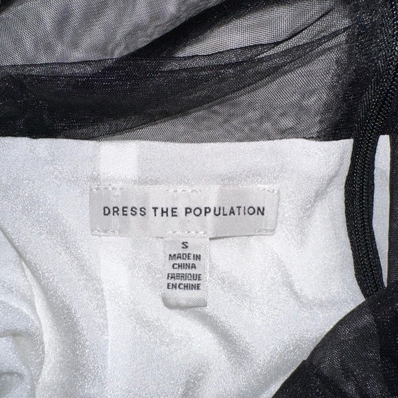 NWOT Dress The Population Black Mesh White Ruffled Midi Dress SMALL - Picture 3 of 7